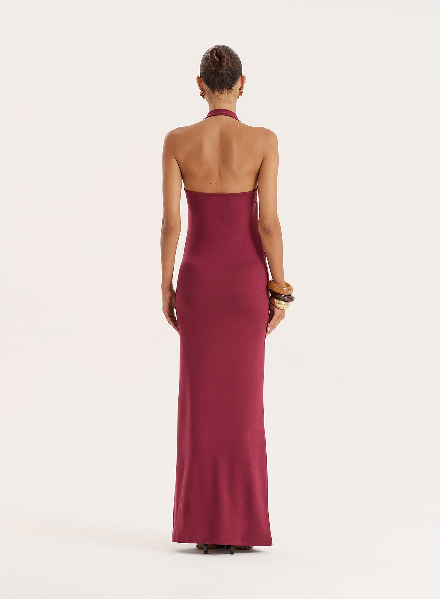 Plum Knot Detail Halterneck Jersey Maxi Dress